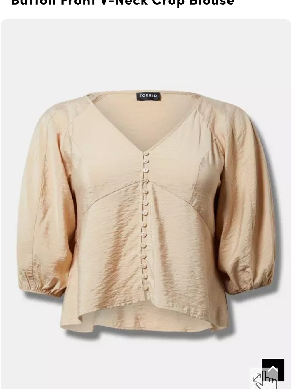 torrid Cream Button-Front V-Neck Puff Sleeve Crop Blouse
